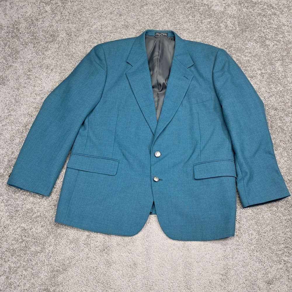 Hardy Amies London Mens‎ Teal Blue Wool Blend Two Button Blazer Sport Coat 44R